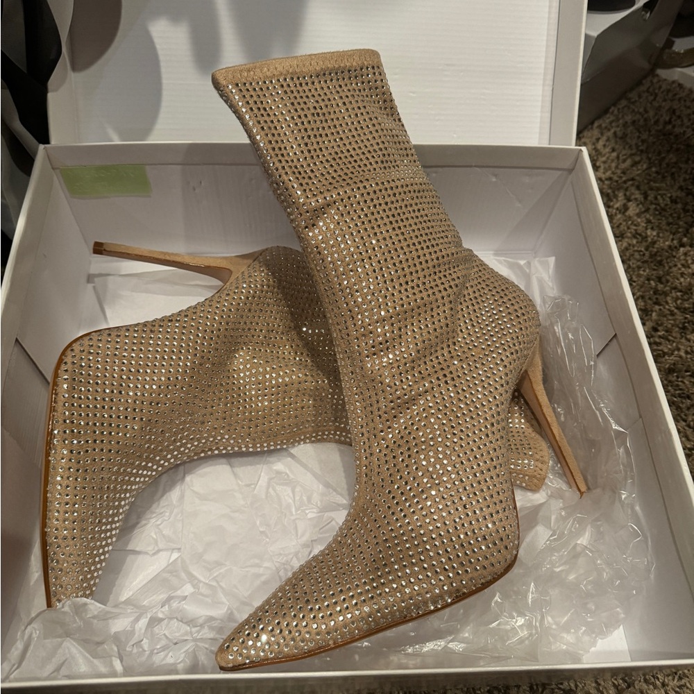 SCHUTZ SYBIL Stretch Rhinestone Ankle Boots